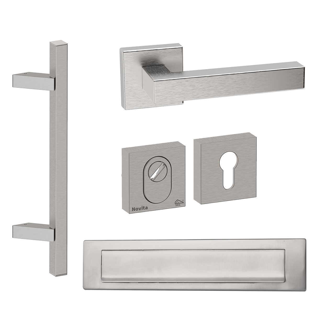 N1900850 VOORDEURSET VIERKANT MET TORONTO SCHUIN & BRIEFPLAAT INOX