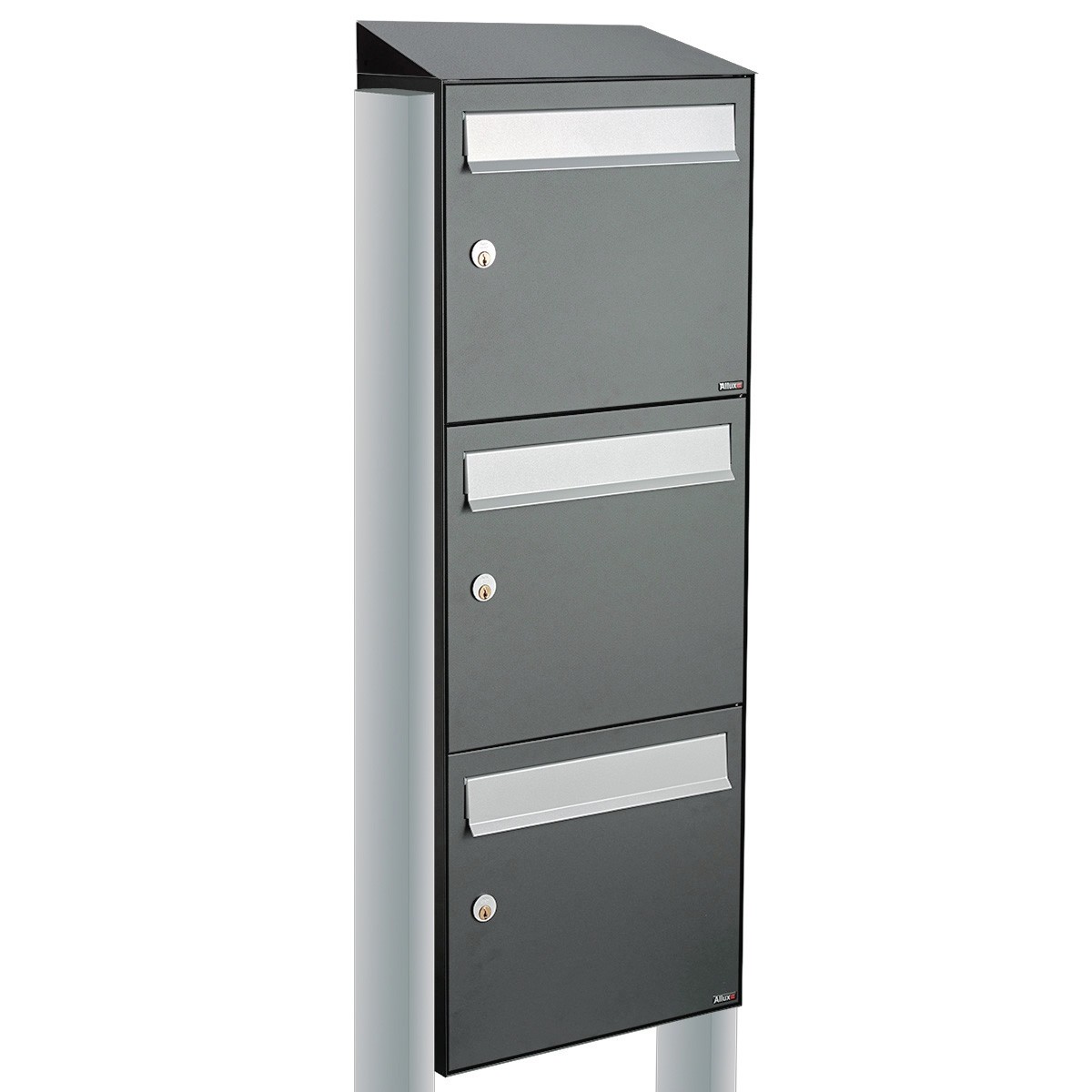 Brievenbus systeem flow Brievenbus Flow 3-hoog met dak op statief antraciet