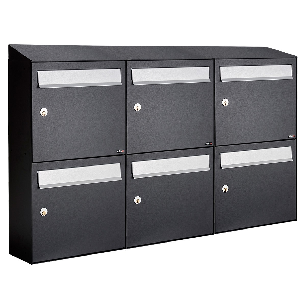 BRIEVENBUSSYSTEEM FLOW Brievenbus Flow 3-breed, 2-hoog met dak zwart