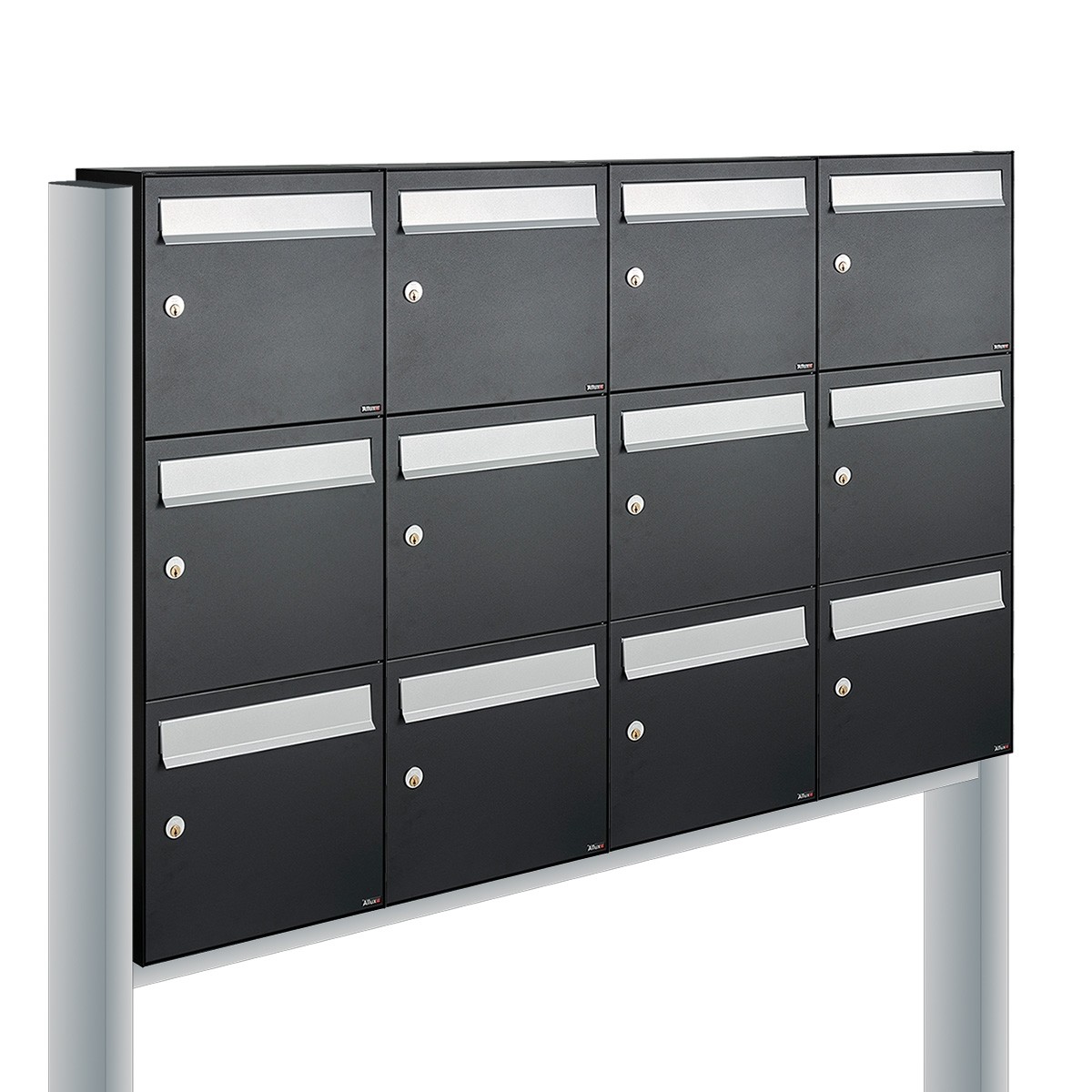 BRIEVENBUSSYSTEEM FLOW Brievenbus Flow 4-breed, 3-hoog op statief zwart