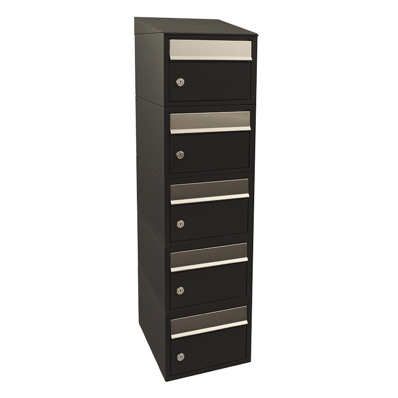 BRIEVENBUS UNIT Brick 5-hoog met dak zwart