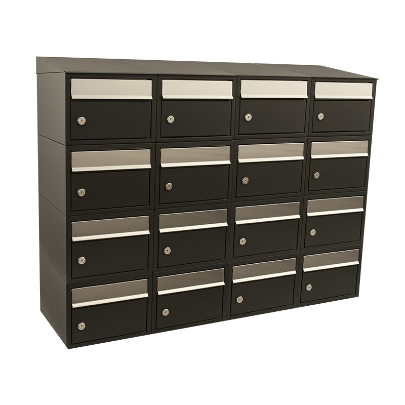 Brievenbus unit Brick 4-breed, 4-hoog met dak zwart